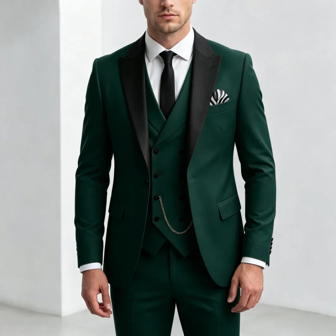 Men Suit Yellow 3 Pieces With Black Lapel For Wedding Groom Birthday Banquet Party Business Work Office Set Jacket Vest Pants