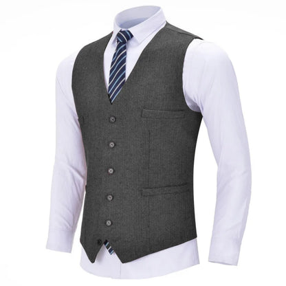 Men's Herringbone Vest Single Breasted Formal Waistcoat for Weddings and Business