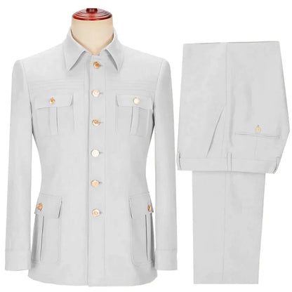 Men Suit 2 Pieces Beige Single Button With Pocket Solid For Wedding Banquet Birthday Party Business Work Jacket With Pants