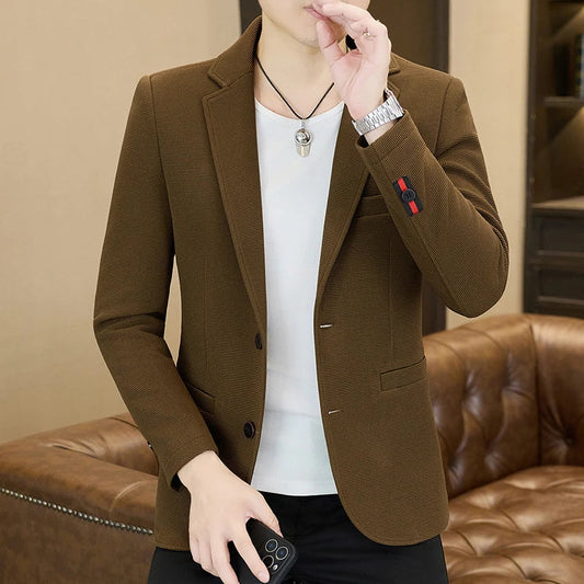 Men's Blazer Korean Style Single Breasted Smart Casual Suit Jacket for Party and Formal Occasions
