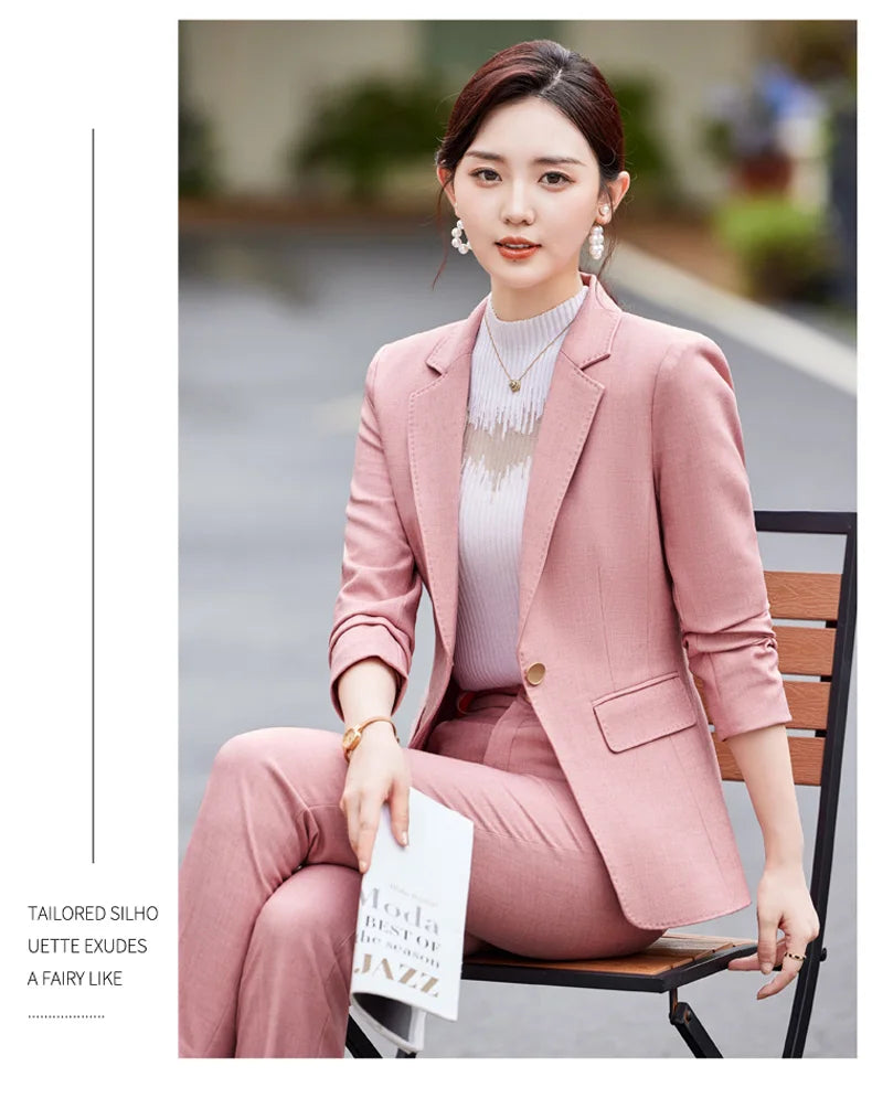 Two-Piece Jacket and Pants for Women, Simple and Elegant, Professional, Autumn and Winter, New, 2025