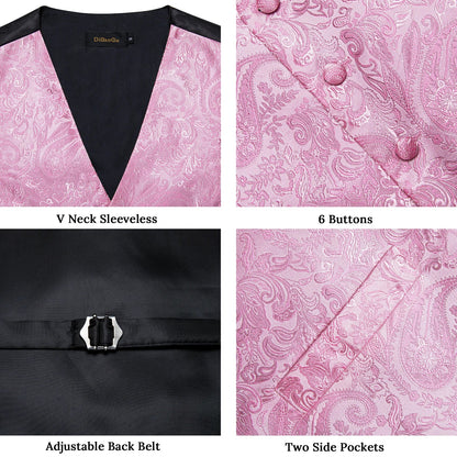 Men's Vest and Bow Tie Set – Pink Paisley Jacquard Waistcoat for Weddings and Formal Events
