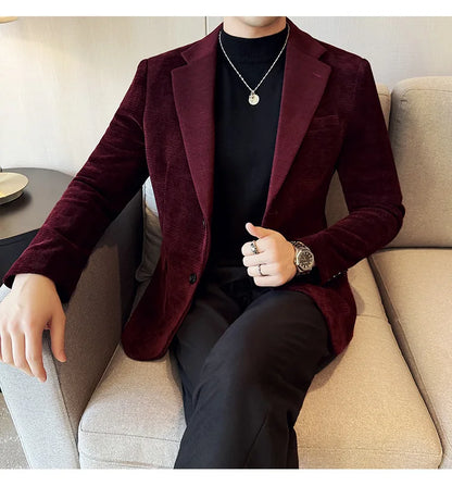 2025 Autumn Winter Velvet Suit Jacket Men Casual Business Blazers Wedding Groom Social Banquet Party Formal Blazer Men Clothing