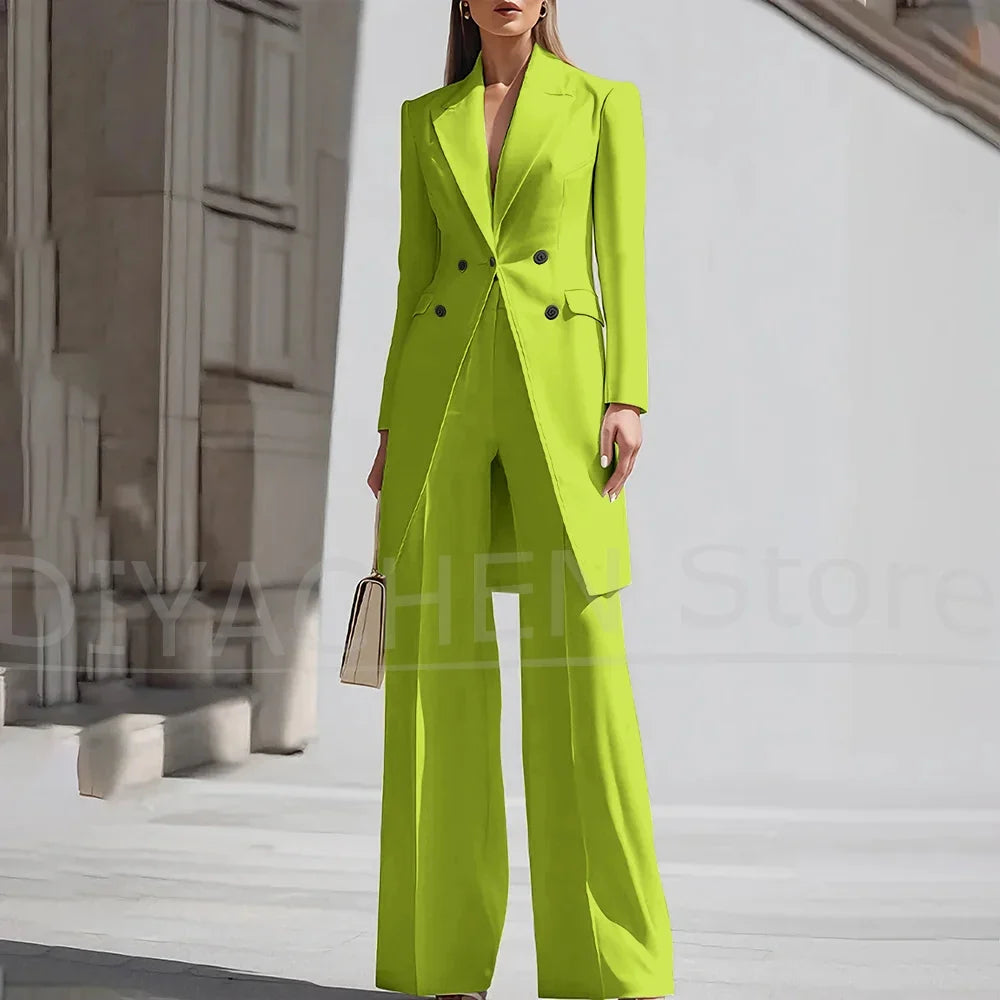 Luxury Women Pants Sets 2 Piece Chic Peak Lapel Double Breasted Outfit Fashion Elegant Daily Casual Party Office Lady Suits