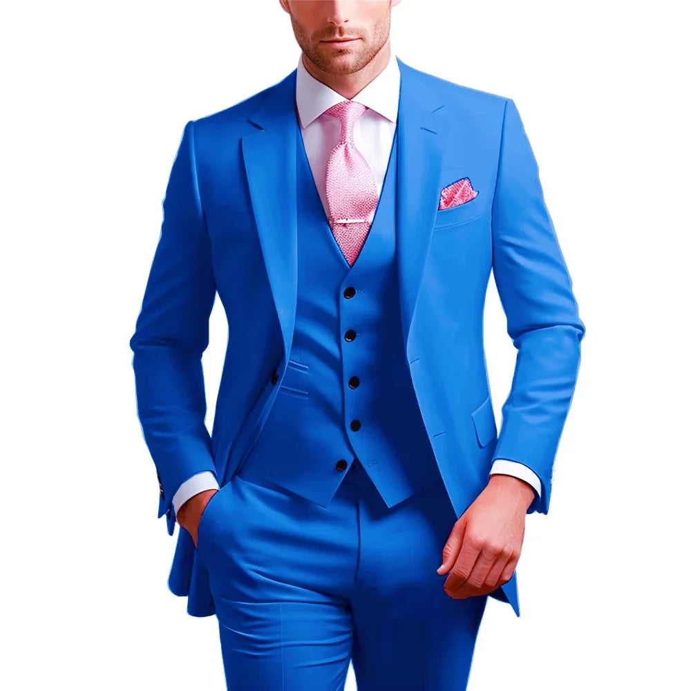 Elegant Men's Formal 3-Piece Slim Fit Wedding Suit with Notch Lapel Blazer Vest Pants for Party Prom Best Man Business Wear