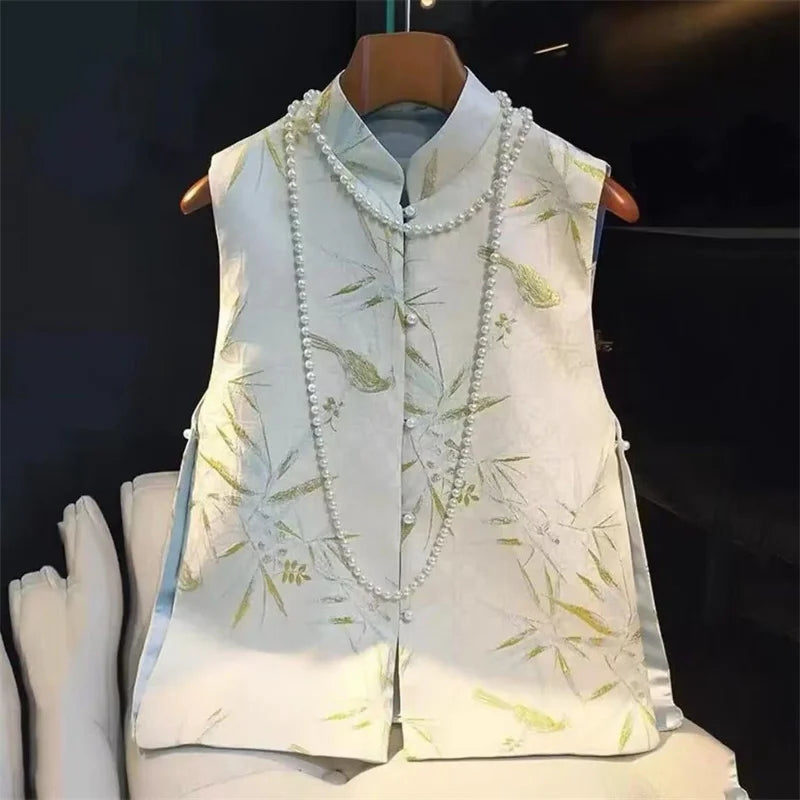 Spring Summer Women Chinese Style Sleeveless Jacket Retro Lady Large Size 5XL Vest Top Femme Fashion Jacquard Waistcoat Coat