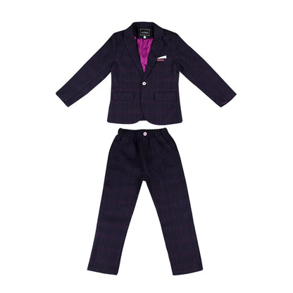 Handsome Boys Plaid Suit Set With Blazer Vest Pants Bowtie Brooch 1-11Years Kids Formal Birthday Wedding Party Outfit Suit Set