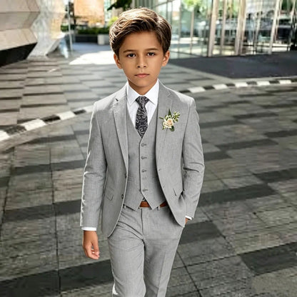 Boys 4-Piece Formal Suit Set – Single Breasted, Notched Collar, Wedding & Occasion Wear