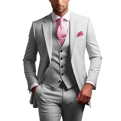 Formal 3 Piece Men Suits Slim Fit Notch Lapel Single Breasted Blazer Wedding Groom Tuxedo Business Suits Set (Jacket+Vest+Pants)