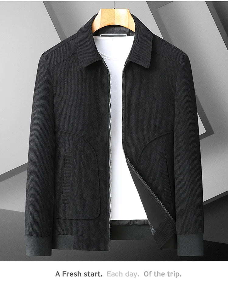Men's High-Quality Corduroy Jacket Plus Size Lapel Thick Autumn Winter Warm Casual Gown for Older Generations