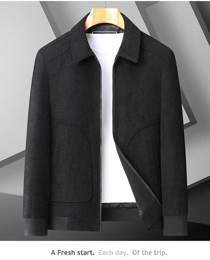 Men's High-Quality Corduroy Jacket Plus Size Lapel Thick Autumn Winter Warm Casual Gown for Older Generations