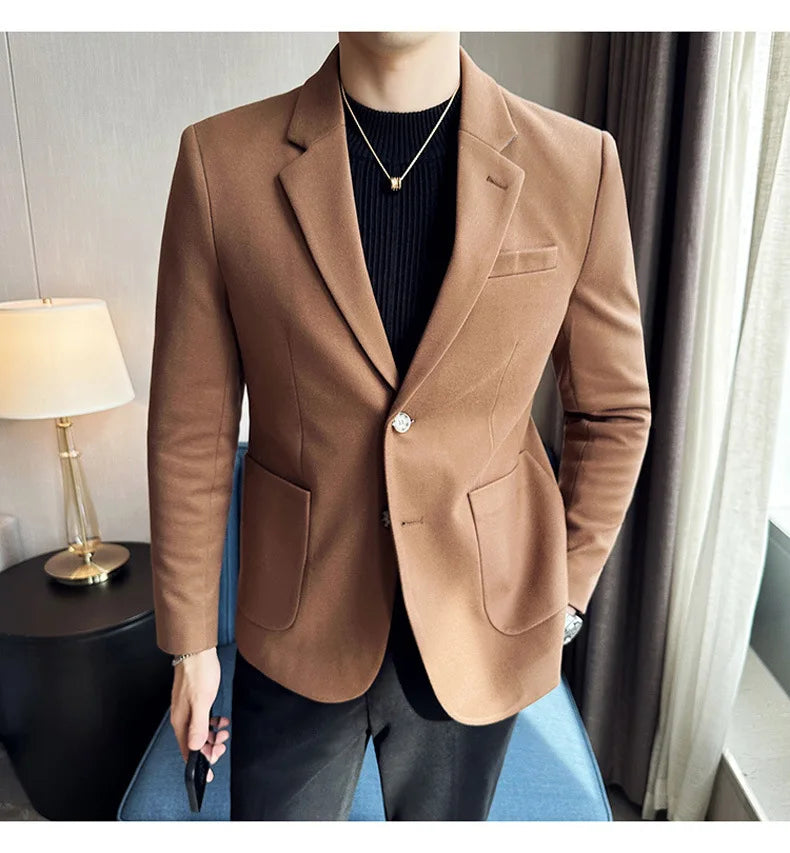 Autumn Winter New Woolen Slim Fit Suit Coat Men Fashion Casual Business Social Party Dress Men's Suit Jackets Tailcoats 4XL-M