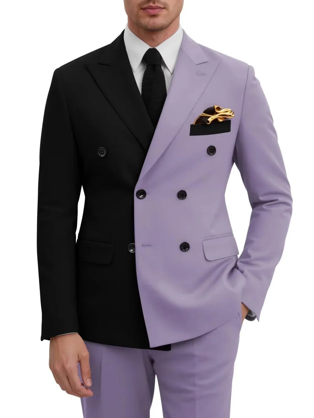 Fashion Contrast Man Suit Set 2 Pieces Jacket Pants Stage Performance Wear Premium Double Breasted Men's Tuxedo For Wedding