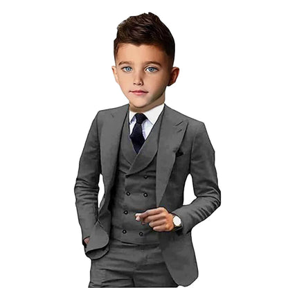 Formal Peak Lapel Kids Suits 3 Pieces Birthday Party Wear,Elegant Smart Boys Suit Set Piano Performance Outfit 2-20T
