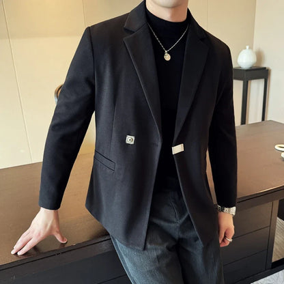 2024 Autumn Winter Men Blazers British Style Woolen Suit Jacket for Men's Business Casual Blazers Wedding Froom Dress Caots