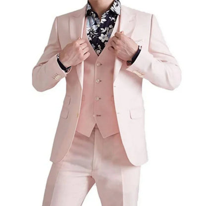 Pink Suits For Men Wedding Elegant Blazer Single Breasted Peaked Lapel Ropa Hombre 3 Pcs Jacket Pants Vest Slim Fit Tailor Made