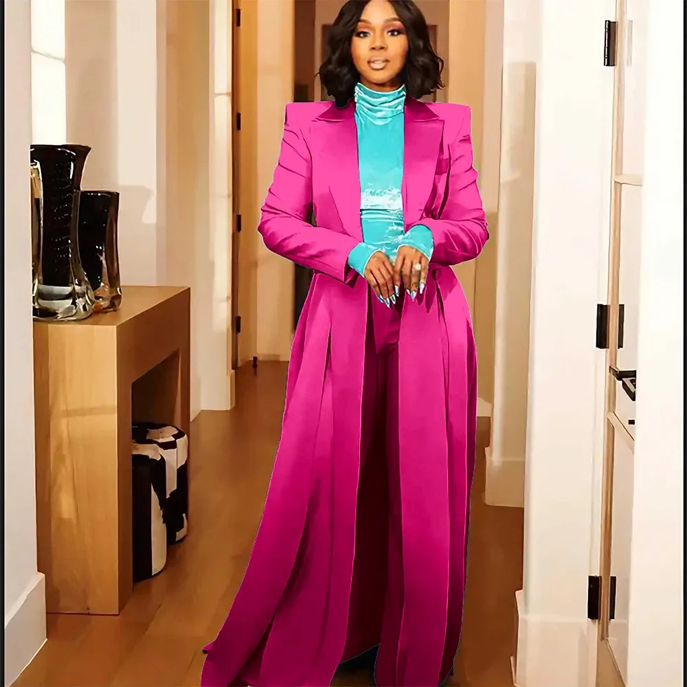 Sexy 2 Pieces Women's Suits Coat Three Breasted Slit Long Jacket Floor Length Overcoat Customized Simple Party Daily Outerwears