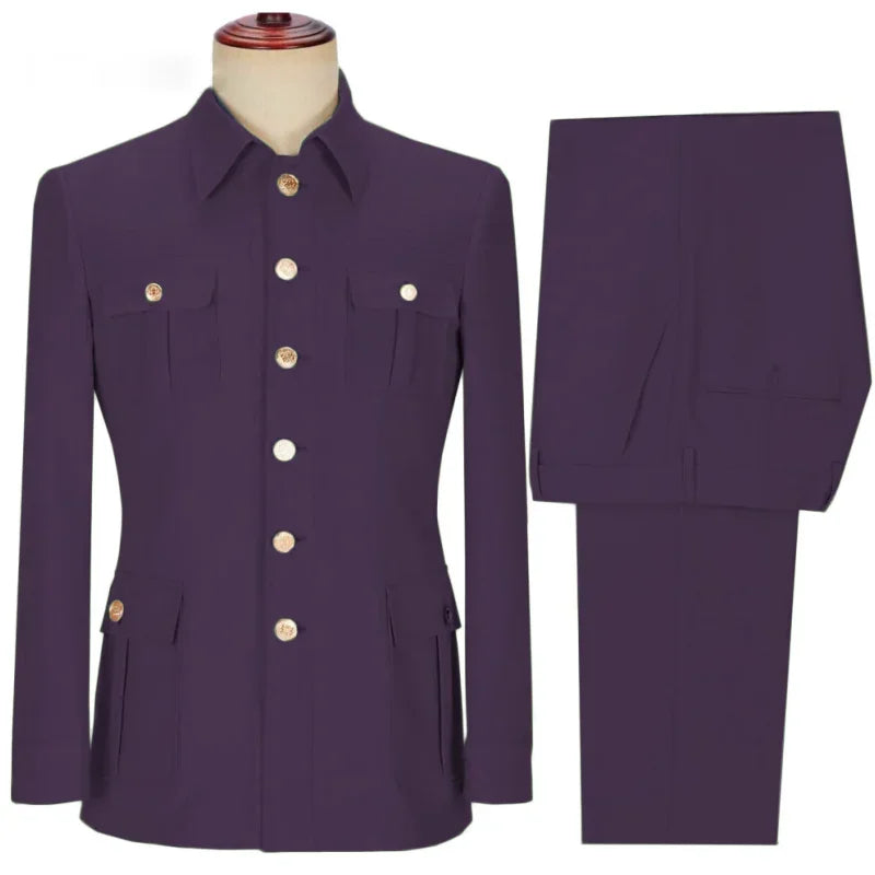 Men Suit 2 Pieces Beige Single Button With Pocket Solid For Wedding Banquet Birthday Party Business Work Jacket With Pants
