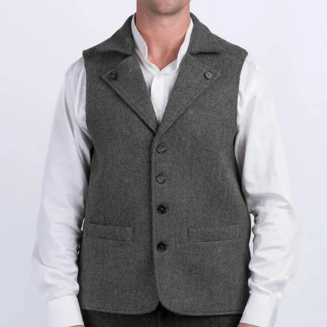 Men's Herringbone Vest Single Breasted Waistcoat for Wedding & Smart Casual Wear