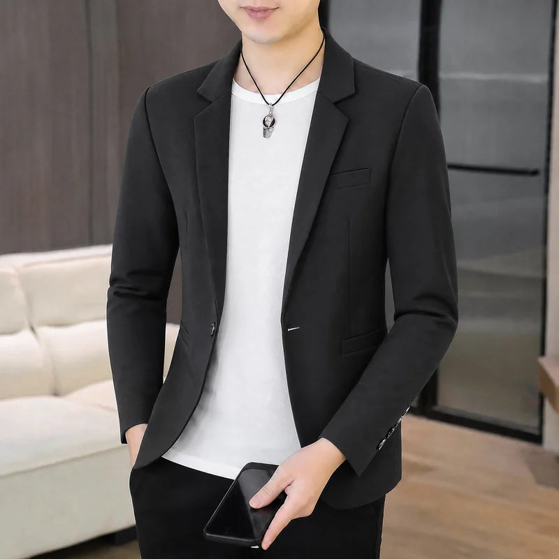 Men's Single-Breasted Blazer Smart Casual Slim Fit Jacket for Men Spring Autumn Blue Khaki Black