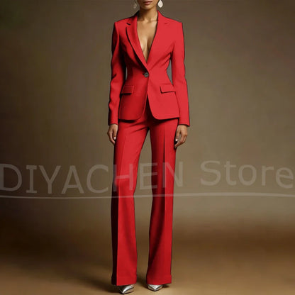 Women's White Suit Set Slim Fit Two Piece Jacket and Wide Leg Pants Office Casual Formal Occasions Elegant Female Outfit