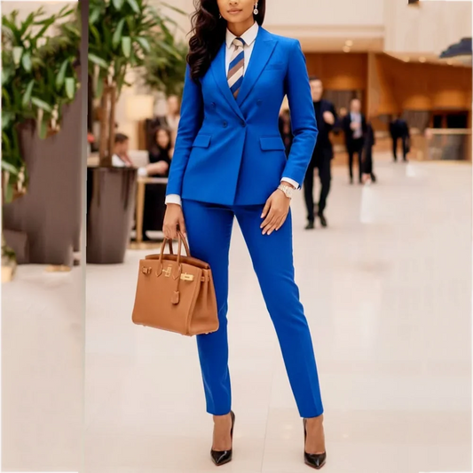 Classic Double Breasted Women Blazer 2 Piece Suit Peaked Lapel Slim Ankle Pants Outfit Formal Business Office Wedding Lady Wear