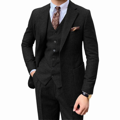 Costume de smoking à chevrons pour hommes, ensemble deux pièces, revers crantés, un bouton, gilet simple boutonnage à chevrons, tissus en laine épaisse