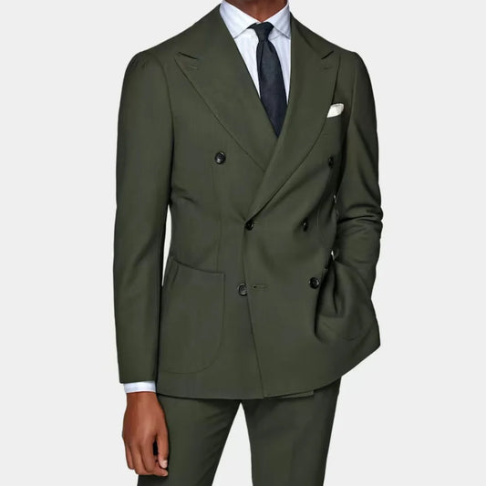 Men Suit 2 Pieces Dark Green Double Button With Lapel For Wedding Groom Banquet Party Business Work Daily Set Jacket And Pants