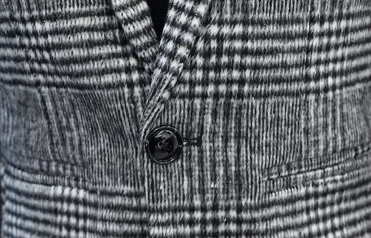 Men's Plaid Blazer Smart Casual Single Breasted Khaki Gray Autumn Office Jacket