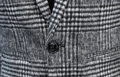 Men's Plaid Blazer Smart Casual Single Breasted Khaki Gray Autumn Office Jacket