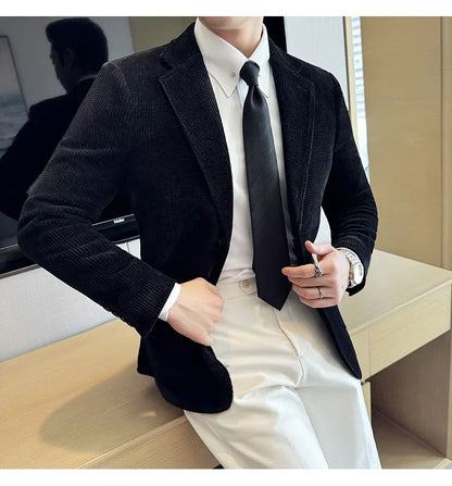Autumn Winter New Chenille Velvet Suit Jacket Men's Casual Business Fashion Formal Party Coats  Tailcoat Men's Clothing 4XL-M