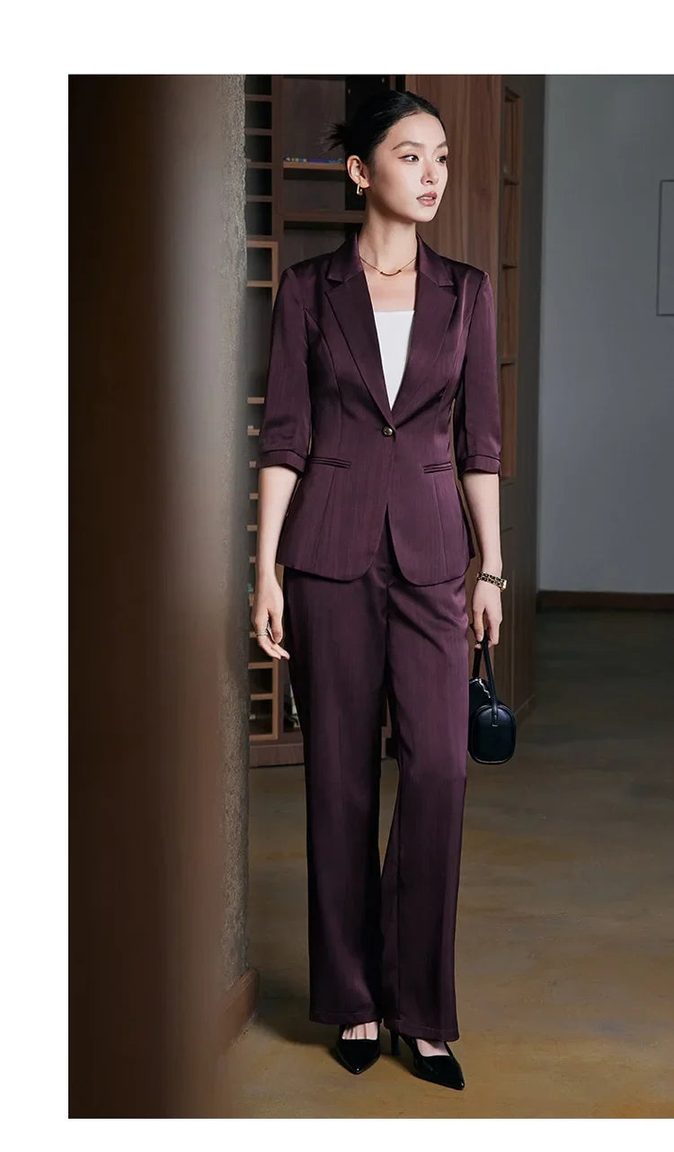 Elegant Women 2025 Spring Summer Professional Suit OL Business Interview Manager Commuting Work Wear Blazer And Pants Sets