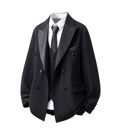 Patchwork Satin Double-breasted Designer Mens Black Blazer Hombre Elegant Groom Wedding Banquets Party Suits Jackets Coats 5XL