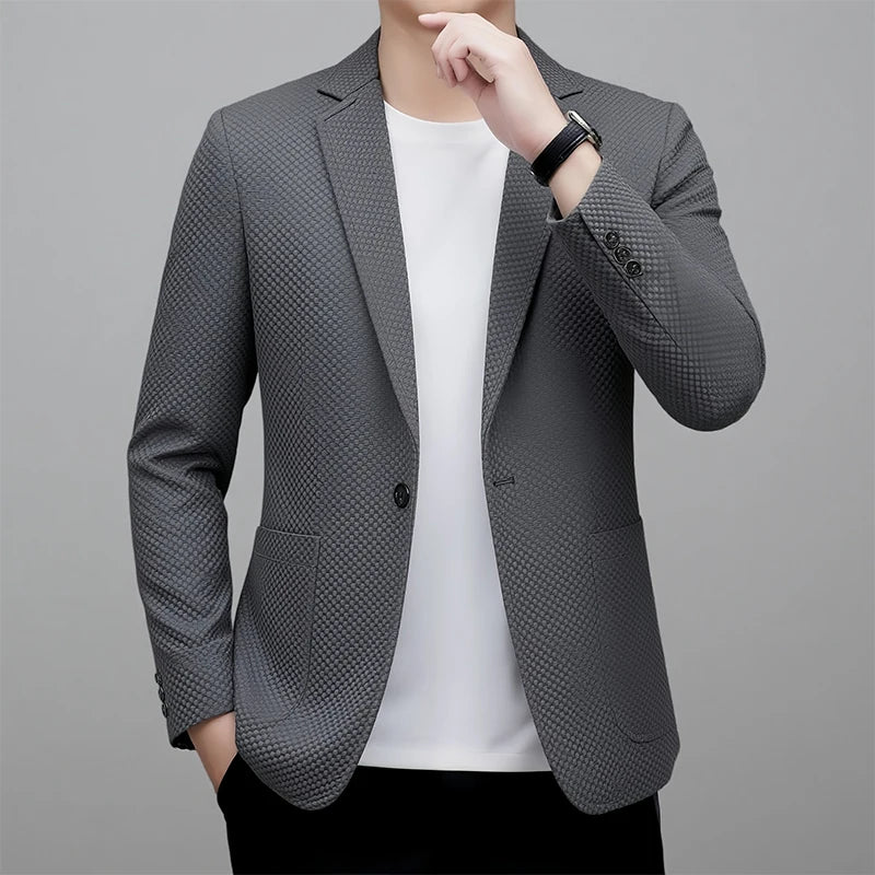 Men's Slim Fit Plaid Blazer for Weddings, Business & Casual Wear – Single Breasted