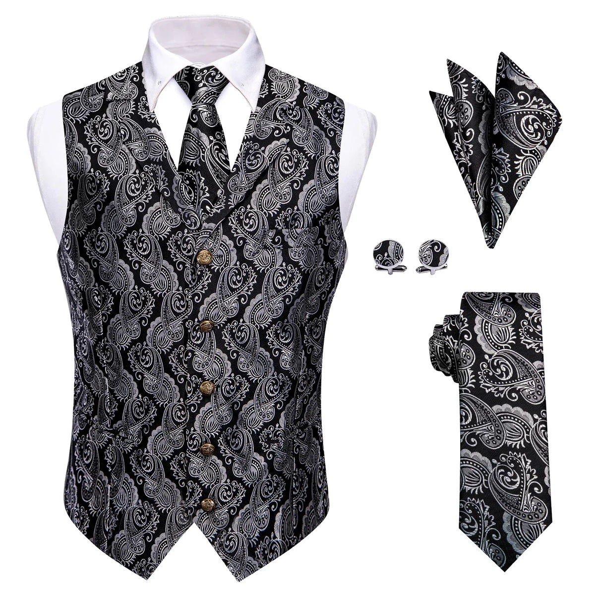 Men's Vest 4-Piece Matching Set with Paisley Lapel for Prom and Banquet Occasions