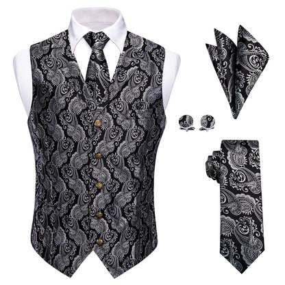 Men's Vest 4-Piece Matching Set with Paisley Lapel for Prom and Banquet Occasions