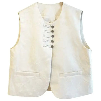 New Chinese Style Buckle Vest Coat For Women New Spring Autumn O-Neck Embroidery Sleeveless Jacket Fashion Jacquard Waistcoat