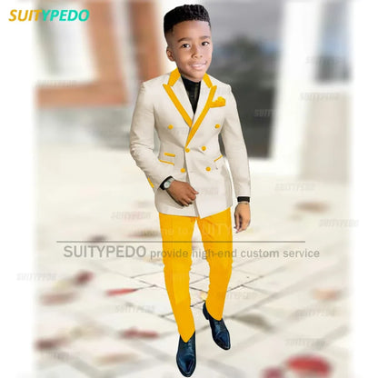 Fashion Suit For Boys Evening Dinner Tailor-made High Quality Outfits Fashion Children Double Breasted Blazer Pants Two Pieces