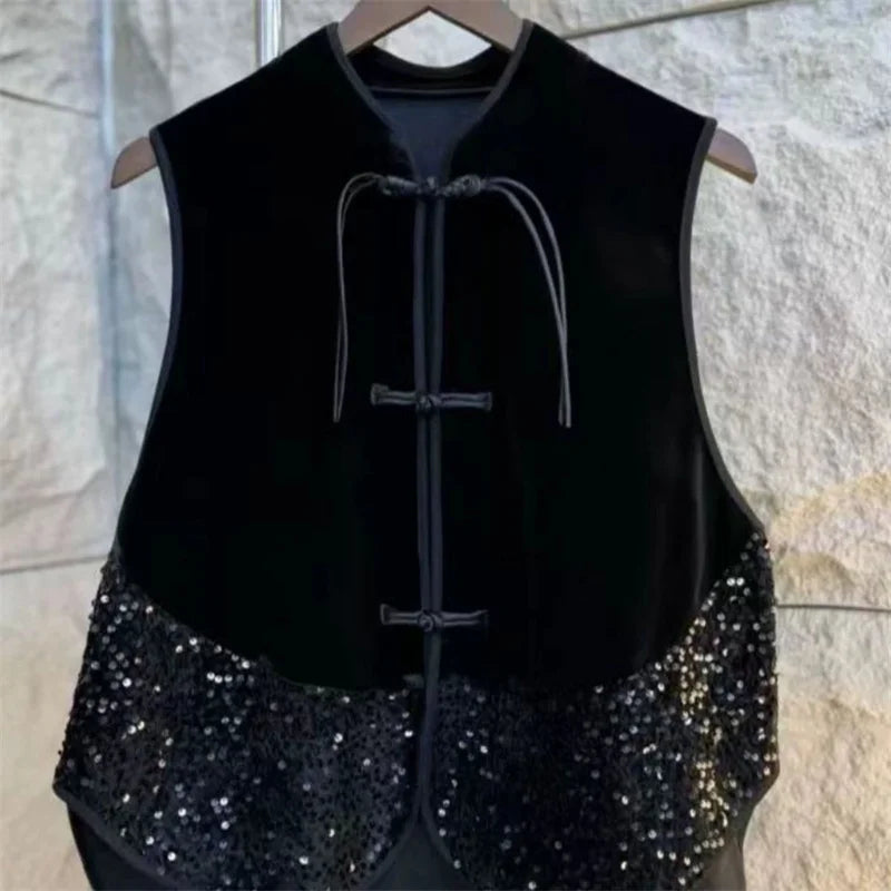 Retro Female New Patchwork Waistcoat Tops Spring Autumn Women High-end Vest Coat Ladies Fashion Casual Velvet Sleeveless Jacket