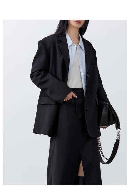 Fashion Women Woolen Blazers Solid Loose Casual Single-breasted Twill Suit Coat Office Ladies Jacket Spring Summer 2026