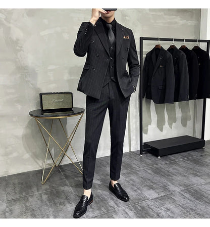 Men's Classic Striped 3-Piece Suit for Wedding, Business & Formal Occasions