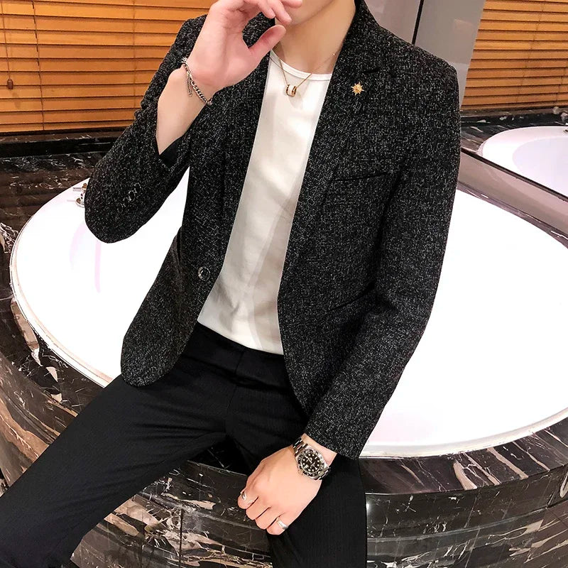 Blazer New Boutique Men's Solid Color British Style Fashion Casual Business Job Interview Gentleman Party Best Man Dress Suit