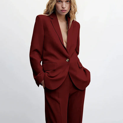 Graceful Blue Notch Lapel Suits For Women Casual Single Breasted 2 Piece Daily Interview Business Speech Outfits Jacket Pants