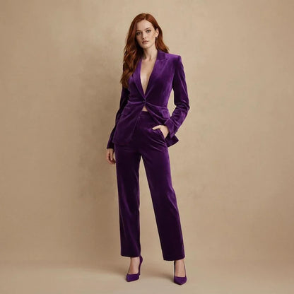 Bespoke Velvet Women's Suits Elegant Slim Fit 2 Piece Jacket Pants Office Lady Fashion One-Button Peak Lapel Female Clothing