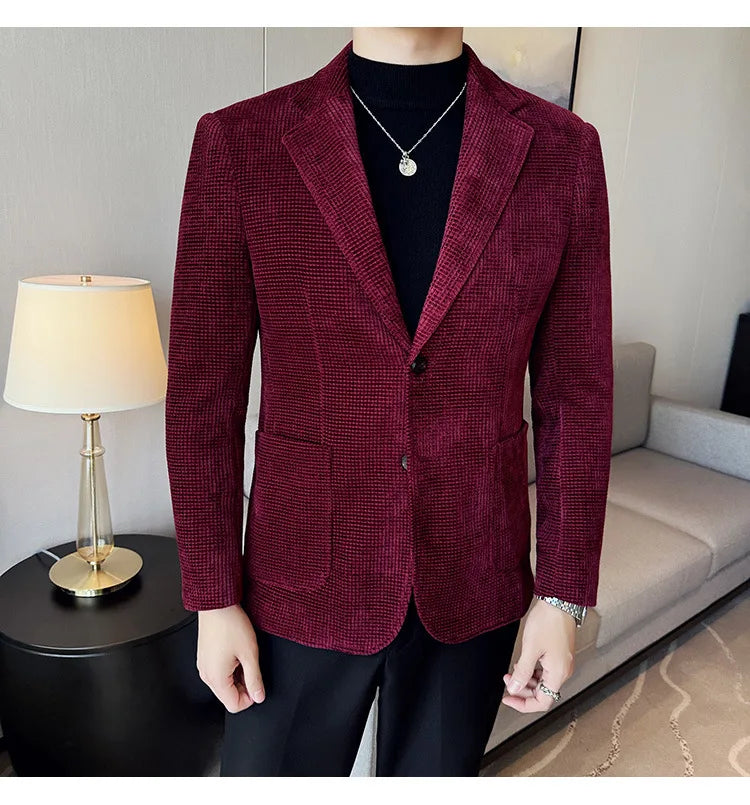 Autumn Winter New Chenille Velvet Suit Jacket Men's Casual Business Fashion Formal Party Coats  Tailcoat Men's Clothing 4XL-M