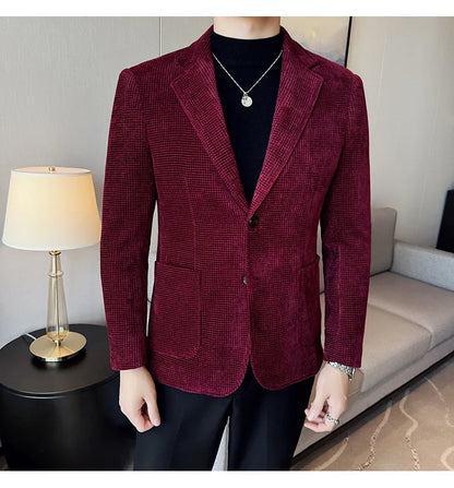 Autumn Winter New Chenille Velvet Suit Jacket Men's Casual Business Fashion Formal Party Coats  Tailcoat Men's Clothing 4XL-M