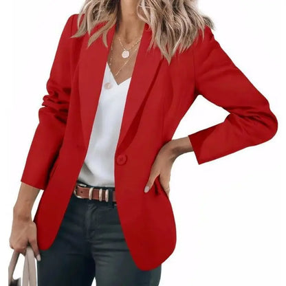 Fall 2024 Women's Casual Long Sleeve Button-Up Collar Pocket Single-Breasted Office West Suit Polyester Blend Fashion Style