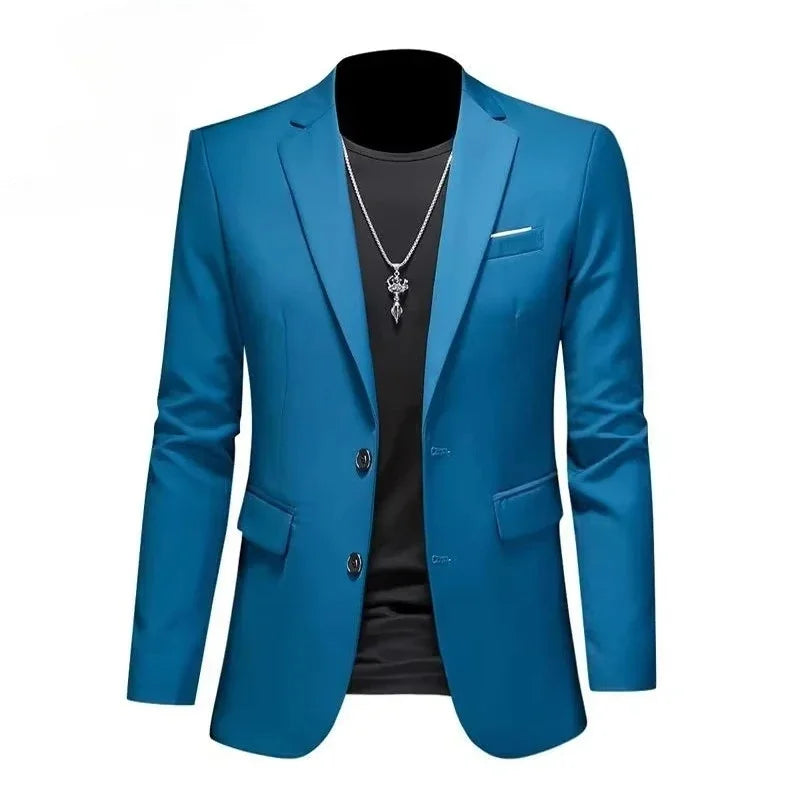 Men White Formal Jackets Two Bittons Long Sleeve Korean Mens Suit Jackets Office Wear Wedding Blazer