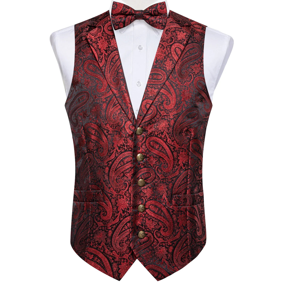 Men's Paisley Suit Vest Set with Tie, Pocket Square & Cufflinks for Wedding & Formal Events