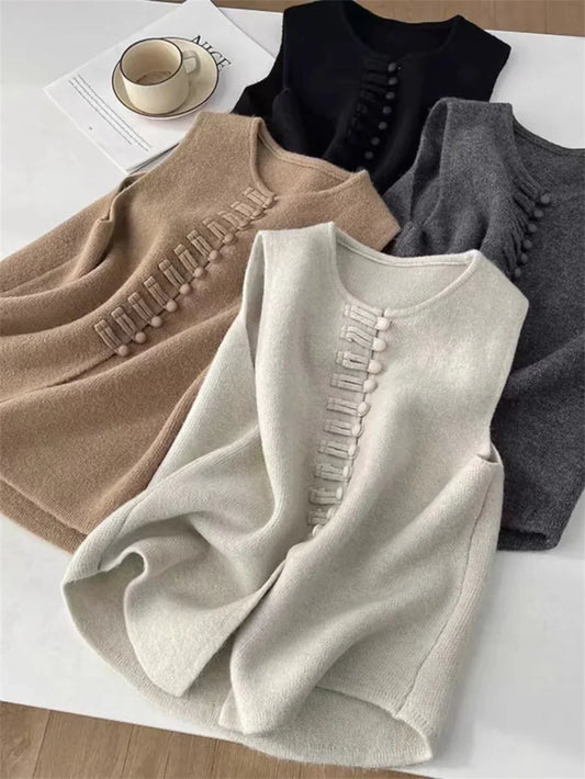 Fashion Cardigan Vest Sleeveless Waistcoat 2025 New Spring O- Neck Solid Button Knitted Women's Clothing Basic Tops
